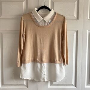 Cluny Tan White Blouse Sweater Silk Wool Blend S Academia Career Preppy Urbalist